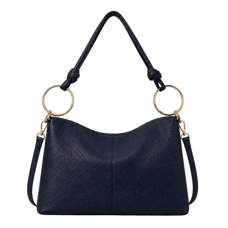 Bolso de Hombro Sintético Hobo con Asa Larga de Aros Dorados y Cremallera para Mujer - Imagen 7