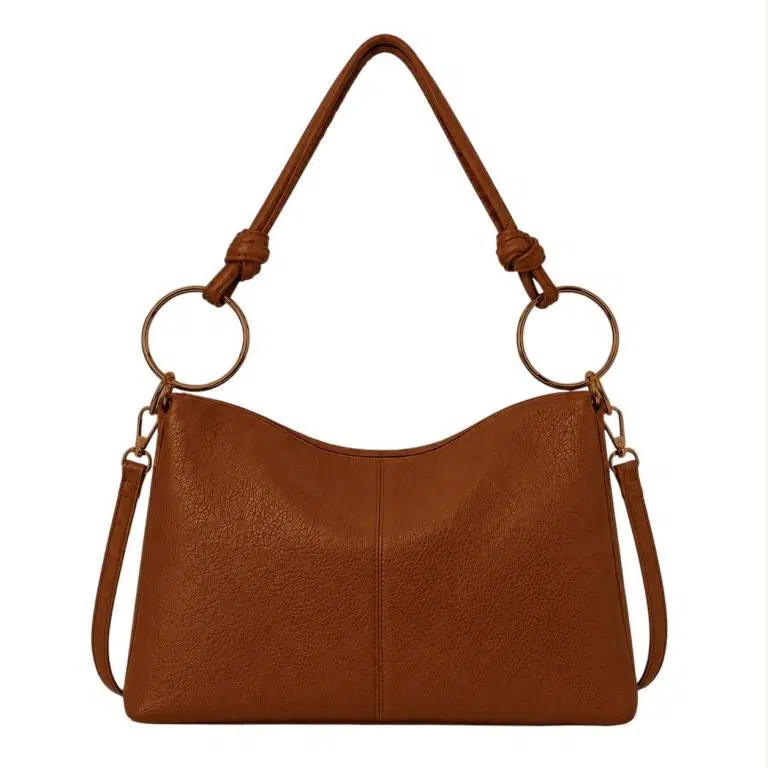 Bolso de Hombro Sintético Hobo con Asa Larga de Aros Dorados y Cremallera para Mujer - Imagen 4