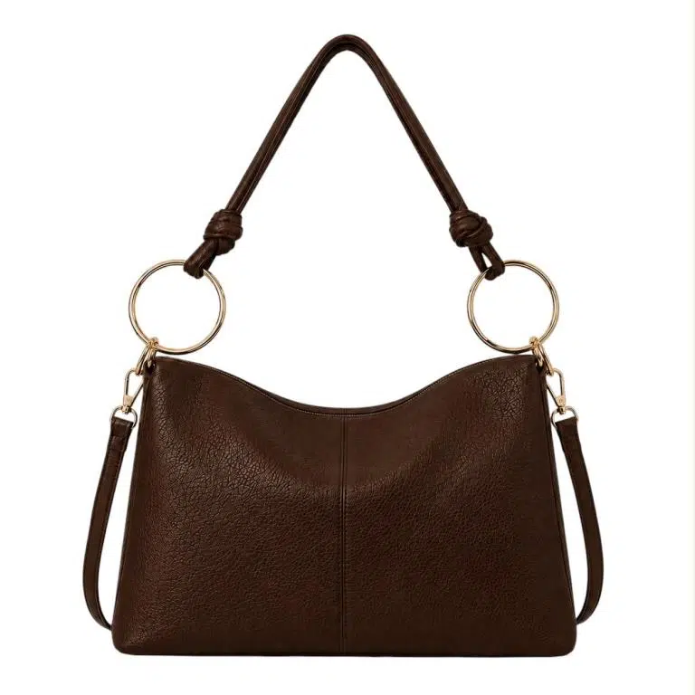 Bolso de Hombro Sintético Hobo con Asa Larga de Aros Dorados y Cremallera para Mujer - Imagen 6
