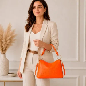 Bolso de Hombro Sintético Hobo con Asa Larga de Aros Dorados y Bolsillo Trasero Mujer
