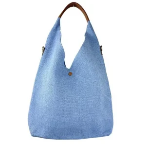 Bolso de Hombro en Lino Lavado con Asa de Color, Botón y Gran Capacidad para Mujer