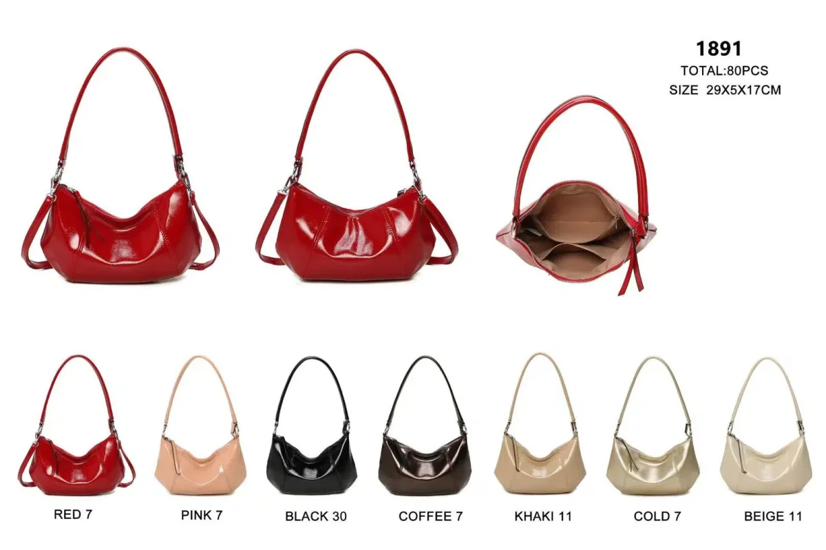 Bolso de Hombro Sintético Efecto Charol Brillante con Diseño Compacto para Mujer.