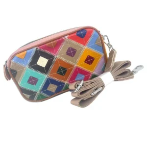 Bolso Bandolera Multicolor Trenzado de Piel con Bolsillo Trasero y 2 Compartimentos para Mujer
