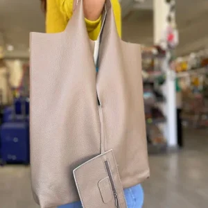 Bolso Shopper Universitario De Piel Italiana con Monedero Extra para Mujer