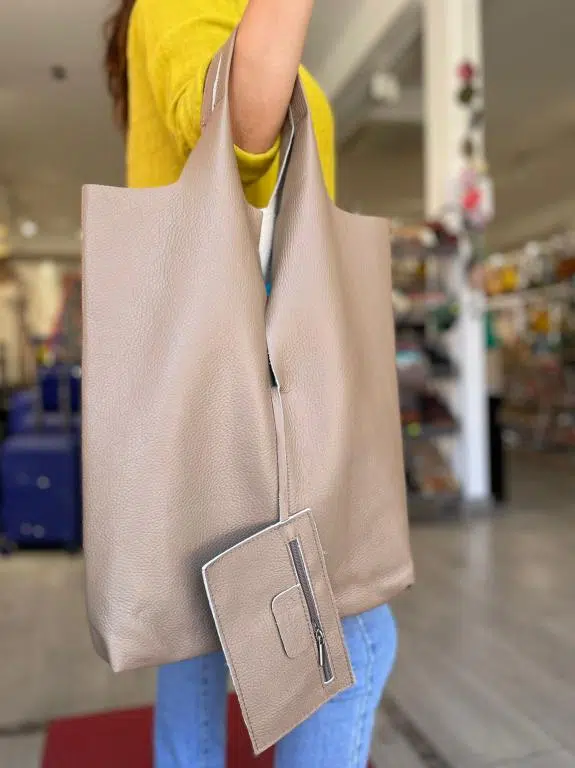 Bolso Shopper Universitario De Piel Italiana con Monedero Extra para Mujer - Imagen 2