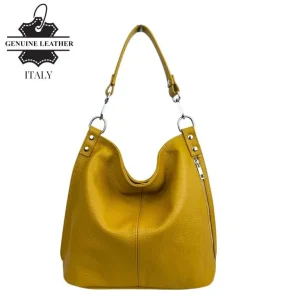 Bolso Hombro Tipo Hobo en Piel Italiana con Bolsillo Frontal Vertical para Mujer