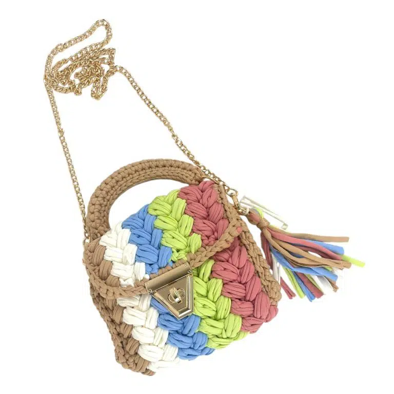 Bolso de Mano en Algodón y Ganchillo para Mujer con Flecos Decorativos, Asa Corta y Asa Larga - Imagen 4