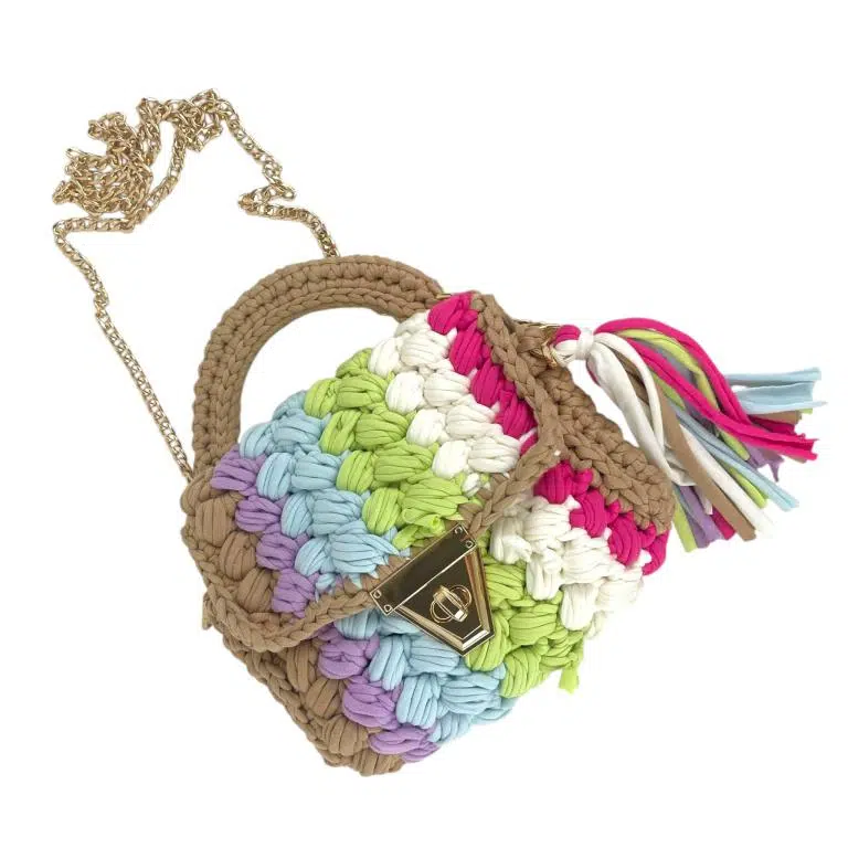 Bolso de Mano en Algodón y Ganchillo para Mujer con Flecos Decorativos, Asa Corta y Asa Larga - Imagen 3