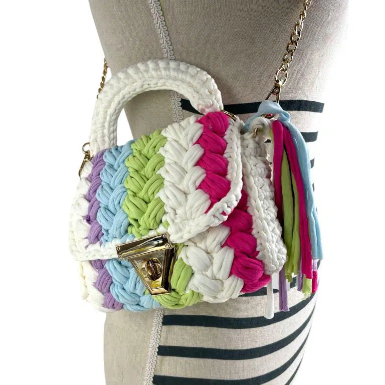 Bolso de Mano en Algodón y Ganchillo para Mujer con Flecos Decorativos, Asa Corta y Asa Larga - Imagen 6