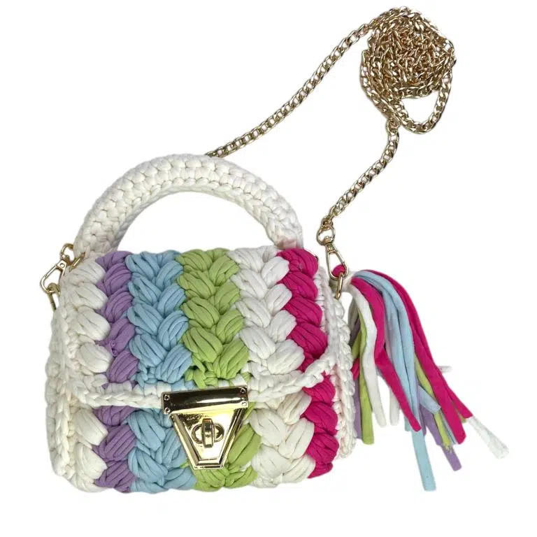 Bolso de Mano en Algodón y Ganchillo para Mujer con Flecos Decorativos, Asa Corta y Asa Larga - Imagen 5