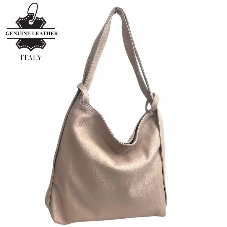 Bolso-Mochila de Piel Italiana con Asas Anchas, Bolsillo Trasero y Cremallera para Mujer - Imagen 4