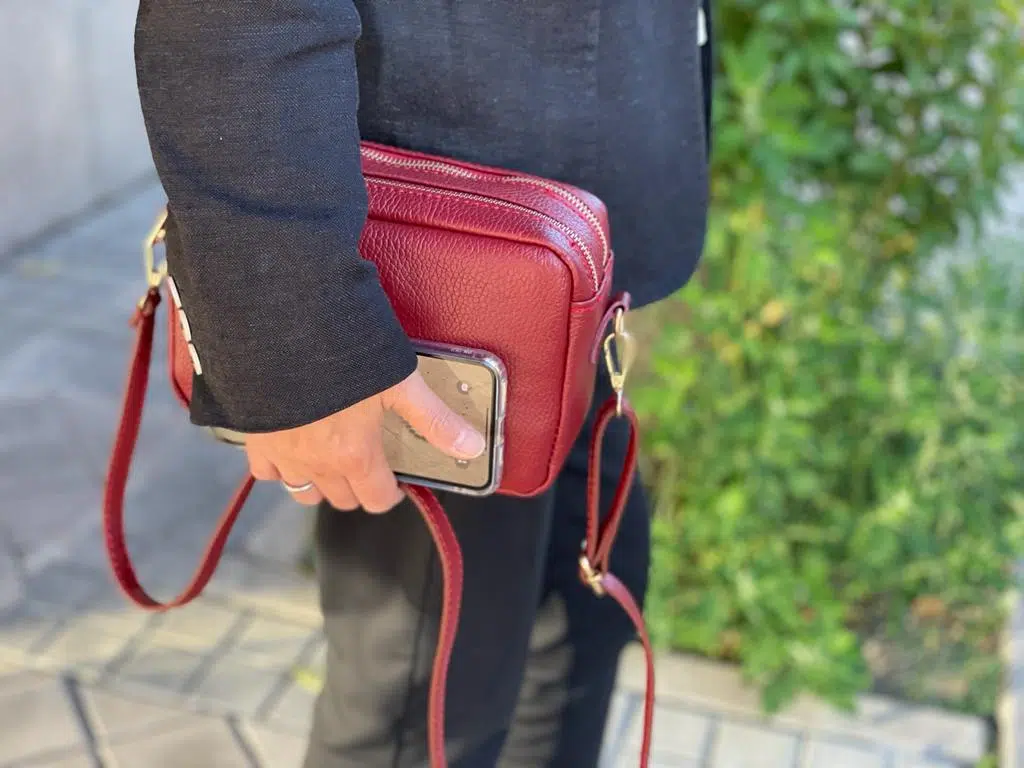 Bolso Bandolera en Piel Italiana con 2 Bolsillos con Cierre de Cremallera para Mujer - Imagen 3