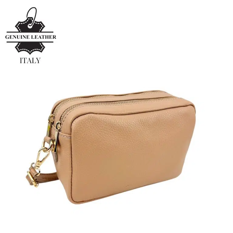 Bolso Bandolera en Piel Italiana con 2 Bolsillos con Cierre de Cremallera para Mujer - Imagen 4