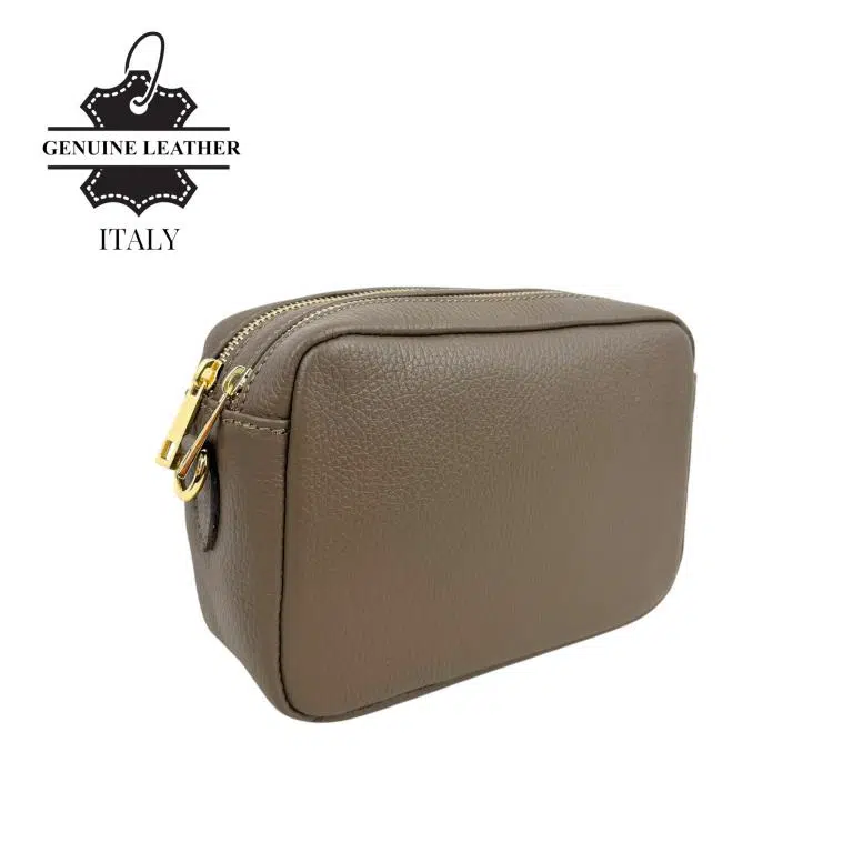 Bolso Bandolera en Piel Italiana con 2 Bolsillos con Cierre de Cremallera para Mujer