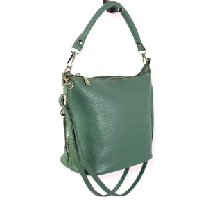 Bolso de Hombro de Mujer Piel Italiana con Cremalleras Laterales Decorativas