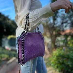 Bolso de Piel para Mujer con Asas Cortas tipo Cadena y Efecto Metalizado