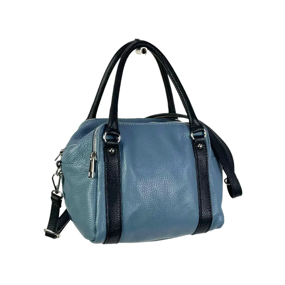Bolso Bowling De Piel Italiana Para Mujer Con 3 Compartimentos, Cremallera y Gran Calidad - Imagen 5