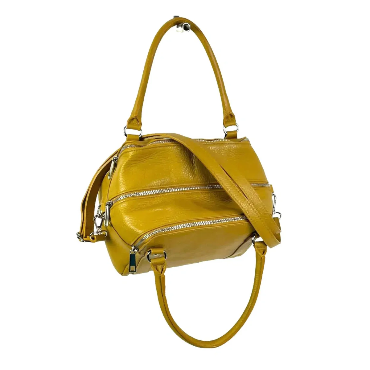 Bolso Bowling De Piel Italiana Para Mujer Con 3 Compartimentos, Cremallera y Gran Calidad - Imagen 9