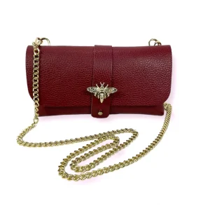 Bolso Piel De Grano Con Asa De Cadena Y Broche De Abeja Para Mujer
