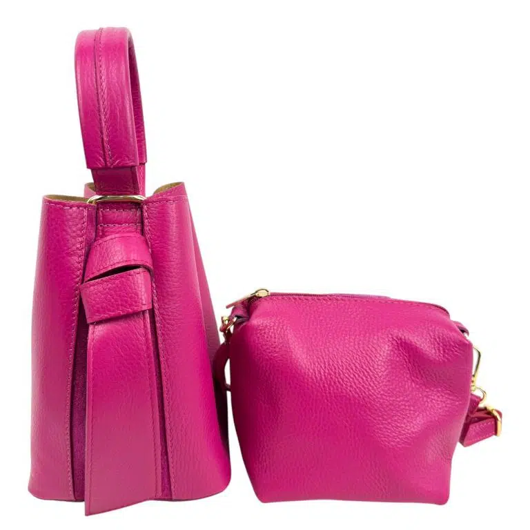 Bolso de Piel Italiana tipo Bucket para Mujer con Lazo y Bolsito interior para Mujer - Imagen 3