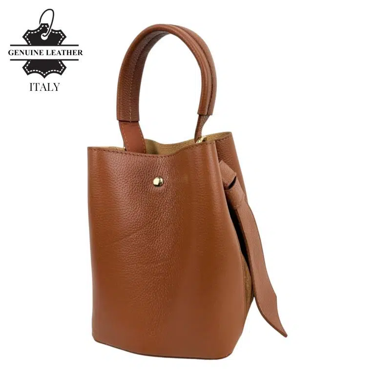 Bolso de Piel Italiana tipo Bucket para Mujer con Lazo y Bolsito interior para Mujer - Imagen 9