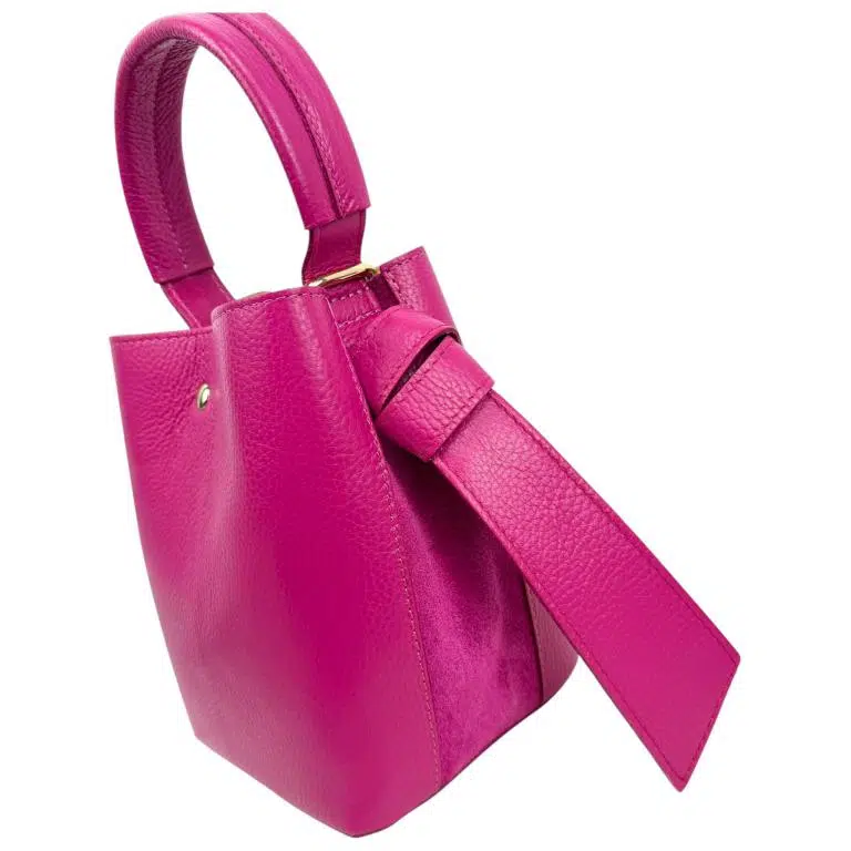 Bolso de Piel Italiana tipo Bucket para Mujer con Lazo y Bolsito interior para Mujer - Imagen 4