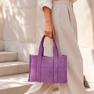 Bolso Shopper Piel de Serraje para Mujer con Bolsitos Interiores y Cremallera