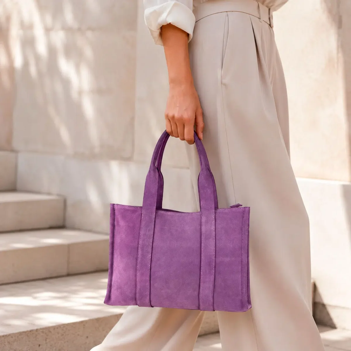 Bolso Shopper Piel de Serraje para Mujer con Bolsitos Interiores y Cremallera - Imagen 2