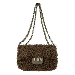 Bolso Bandolera de pelo sintetica para Mujer con Asas de piel