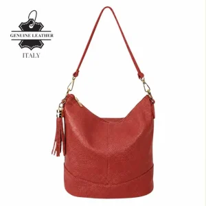 Bolso de Hombro en Piel con Bolsillo Trasero, Enganche Dorado y Asa Larga Mujer