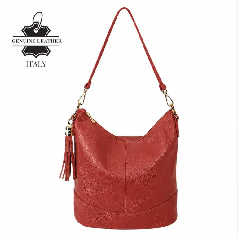 Bolso de Hombro en Piel con Bolsillo Trasero, Enganche Dorado y Asa Larga Mujer