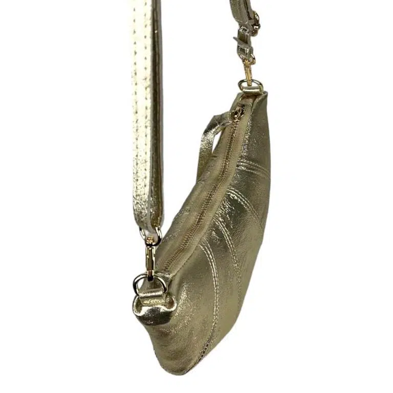 Bolso Bandolera de Mujer en Piel Italiana con Diseño Medialuna y Efecto Brillante - Imagen 7
