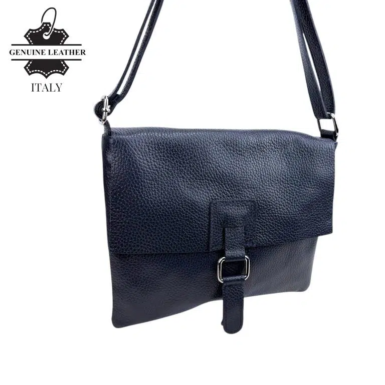 Bolso Bandolera de Piel Italiana con Solapa, Cremallera y Bolsillo Interior Mujer - Imagen 9