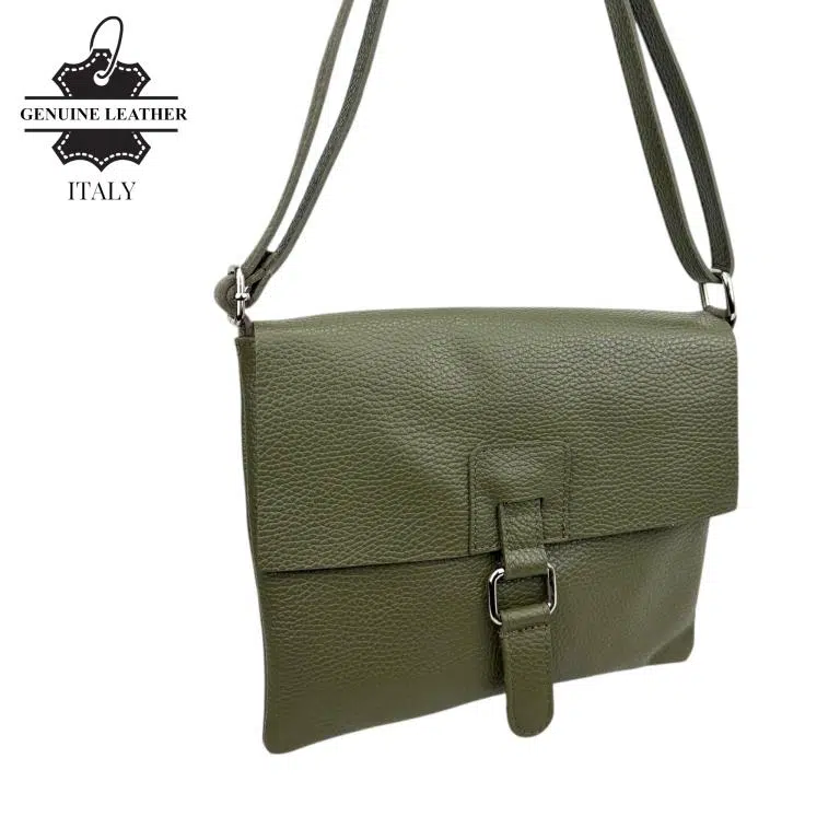 Bolso Bandolera de Piel Italiana con Solapa, Cremallera y Bolsillo Interior Mujer - Imagen 8
