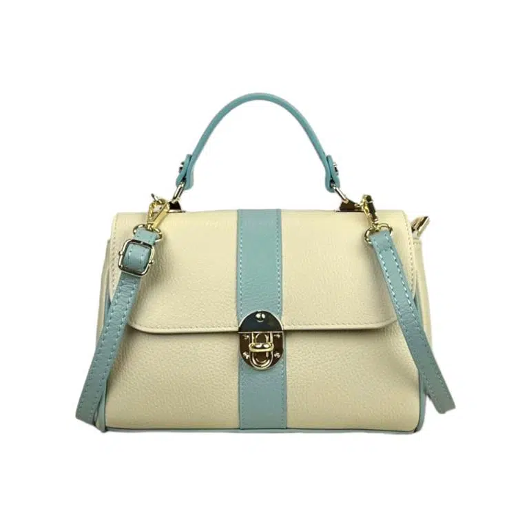 Bolso de Mano Bicolor en Piel Italiana con 2 Bolsillos con Cierre de Cremallera para Mujer - Imagen 7