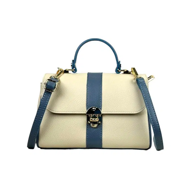 Bolso de Mano Bicolor en Piel Italiana con 2 Bolsillos con Cierre de Cremallera para Mujer - Imagen 8
