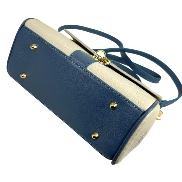 Bolso de Mano Bicolor en Piel Italiana con 2 Bolsillos con Cierre de Cremallera para Mujer - Imagen 9