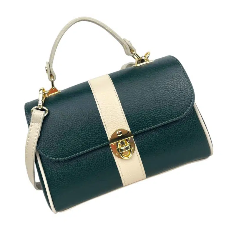 Bolso de Mano Bicolor en Piel Italiana con 2 Bolsillos con Cierre de Cremallera para Mujer - Imagen 4