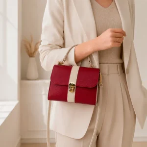 Bolso de Mano Bicolor en Piel Italiana con 2 Bolsillos con Cierre de Cremallera para Mujer