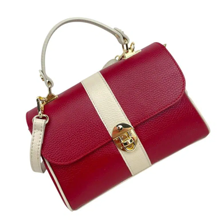 Bolso de Mano Bicolor en Piel Italiana con 2 Bolsillos con Cierre de Cremallera para Mujer - Imagen 5