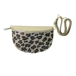 Riñonera de Piel Italiana con Diseño Animal Print y Cremallera para Mujer