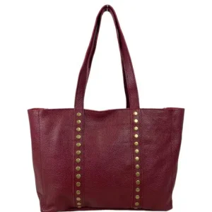 Amplio Bolso de Piel Italiana con Tachuelas Decorativas y Cierre de Cremallera