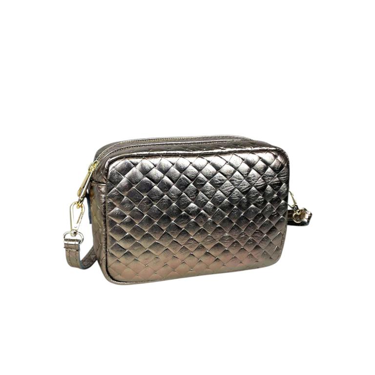 Bolso Bandolera de Mujer en Piel Italiana con Efecto Brillante y 2 Bolsillos con Cremallera - Imagen 8