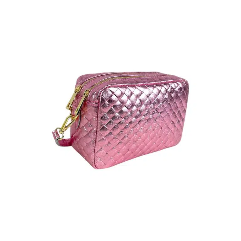 Bolso Bandolera de Mujer en Piel Italiana con Efecto Brillante y 2 Bolsillos con Cremallera - Imagen 9
