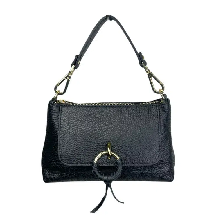 Bolso de Mano en Piel Italiana con Tira Bandolera, Frontal Decorativo y Cremallera para Mujer - Imagen 6