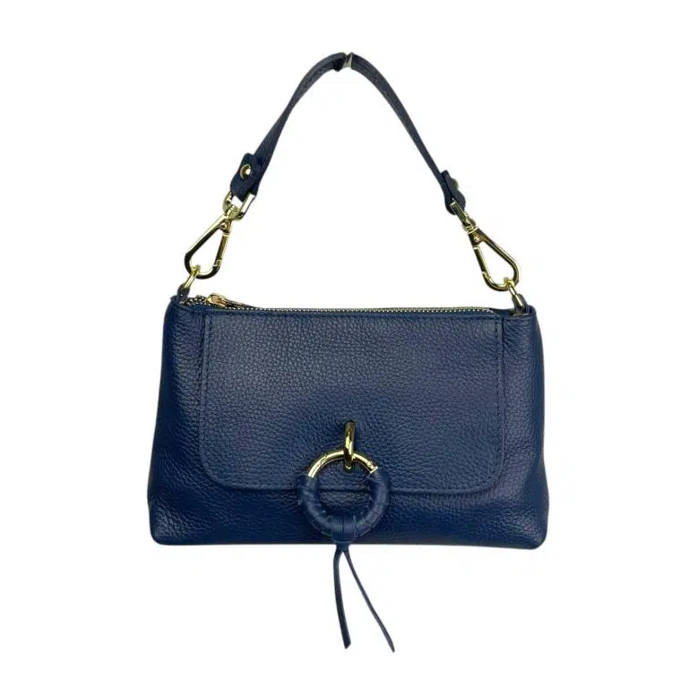 Bolso de Mano en Piel Italiana con Tira Bandolera, Frontal Decorativo y Cremallera para Mujer - Imagen 7