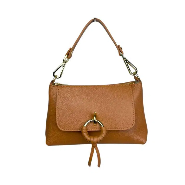 Bolso de Mano en Piel Italiana con Tira Bandolera, Frontal Decorativo y Cremallera para Mujer - Imagen 8