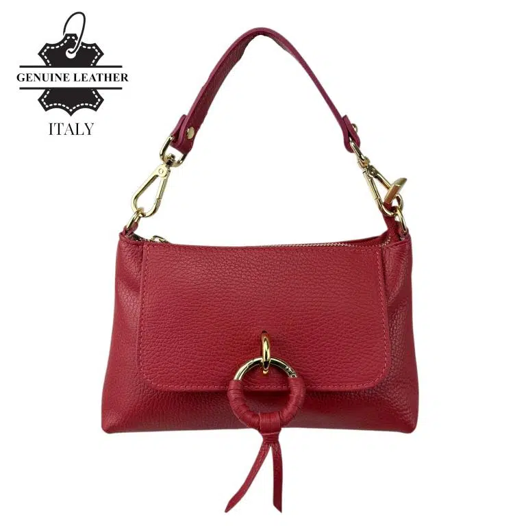 Bolso de Mano en Piel Italiana con Tira Bandolera, Frontal Decorativo y Cremallera para Mujer - Imagen 9