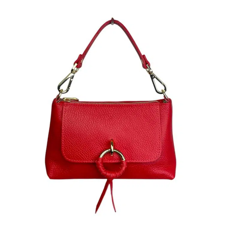 Bolso de Mano en Piel Italiana con Tira Bandolera, Frontal Decorativo y Cremallera para Mujer - Imagen 3