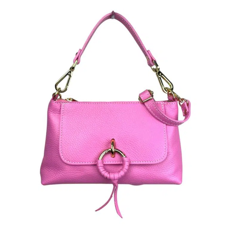 Bolso de Mano en Piel Italiana con Tira Bandolera, Frontal Decorativo y Cremallera para Mujer - Imagen 2